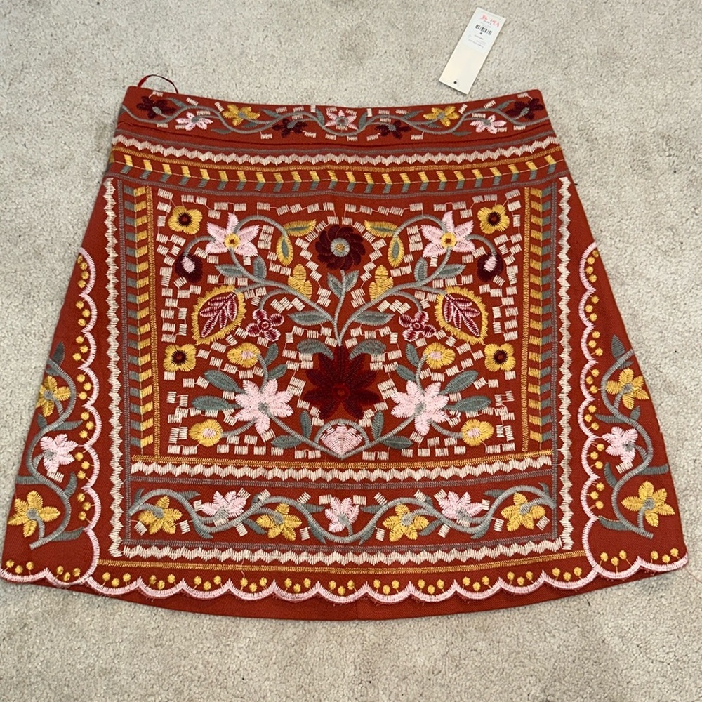 francesca's orange embroidered skirt